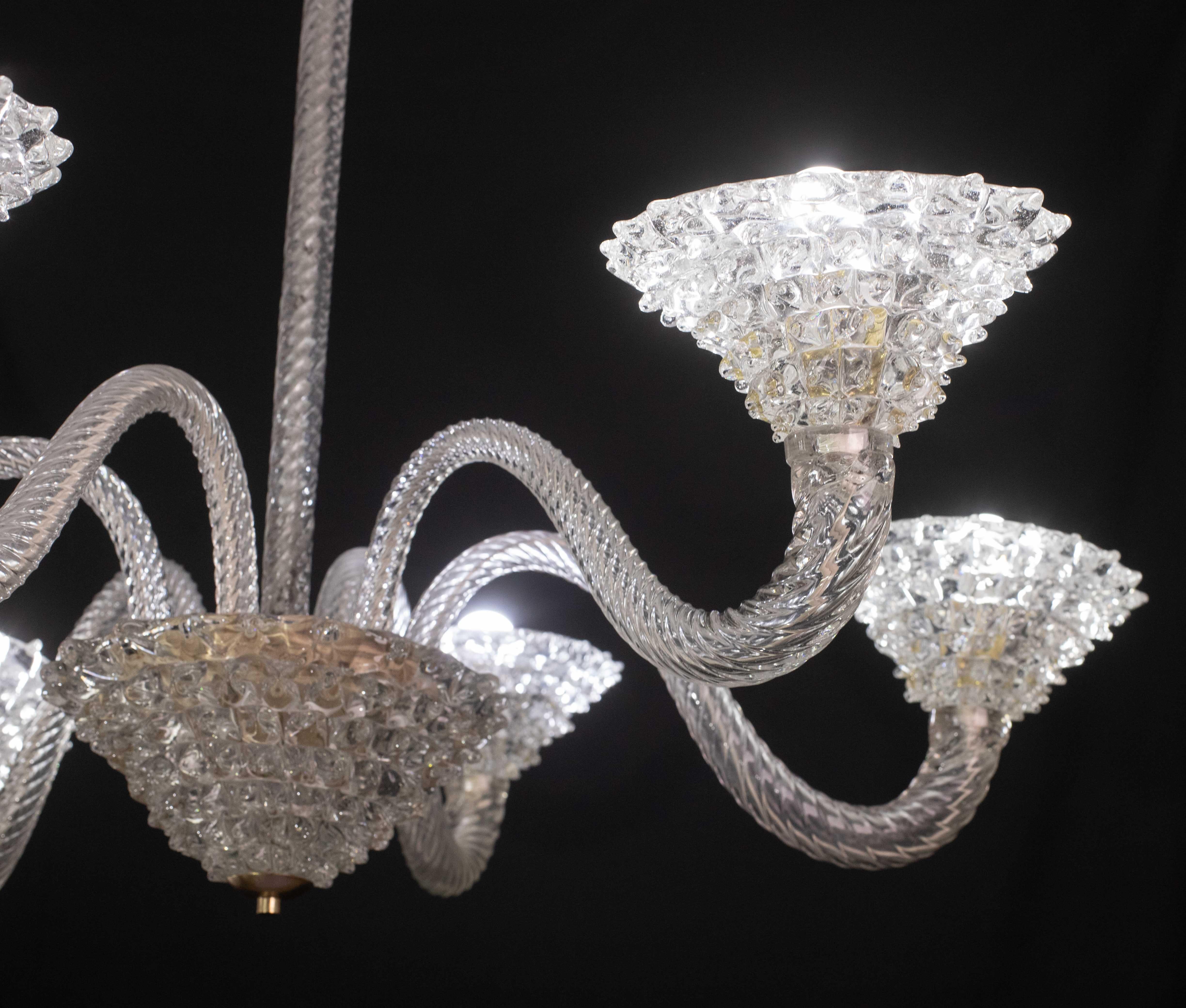 Extraordinary 6 Light Rostrato Murano Glass Chandelier by Barovier & Toso, 1950s For Sale 4