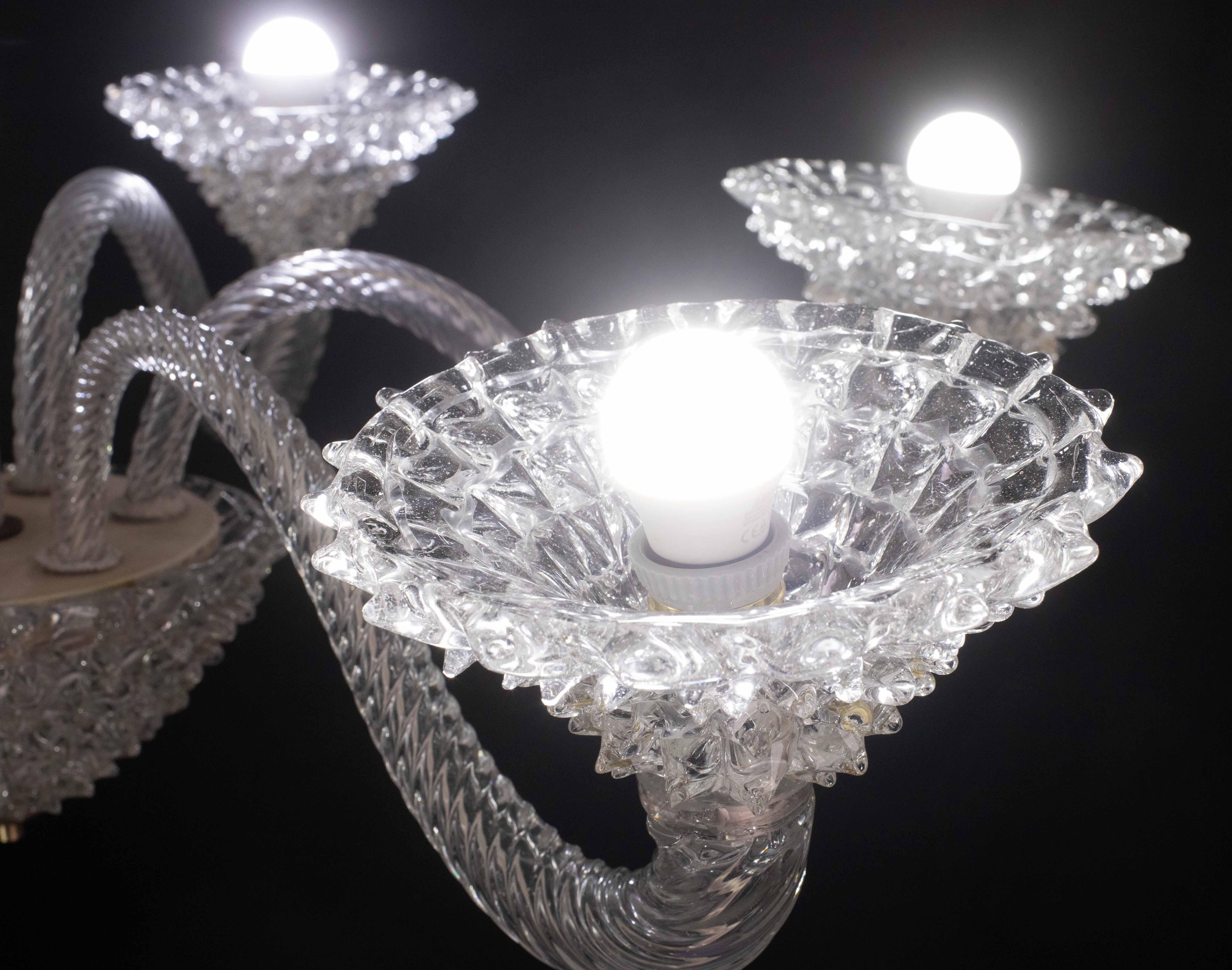 Extraordinary 6 Light Rostrato Murano Glass Chandelier by Barovier & Toso, 1950s For Sale 6