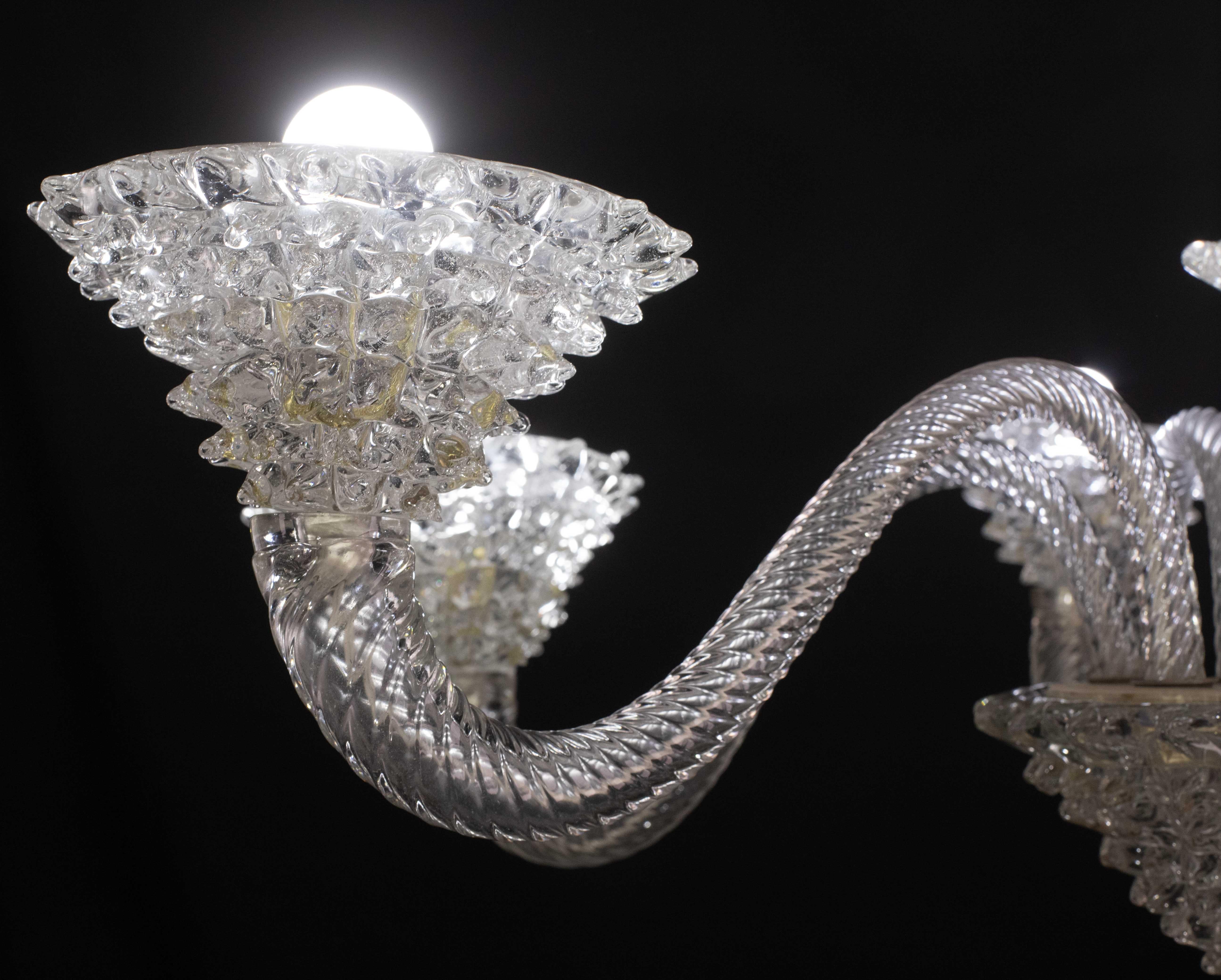 Extraordinary 6 Light Rostrato Murano Glass Chandelier by Barovier & Toso, 1950s For Sale 7