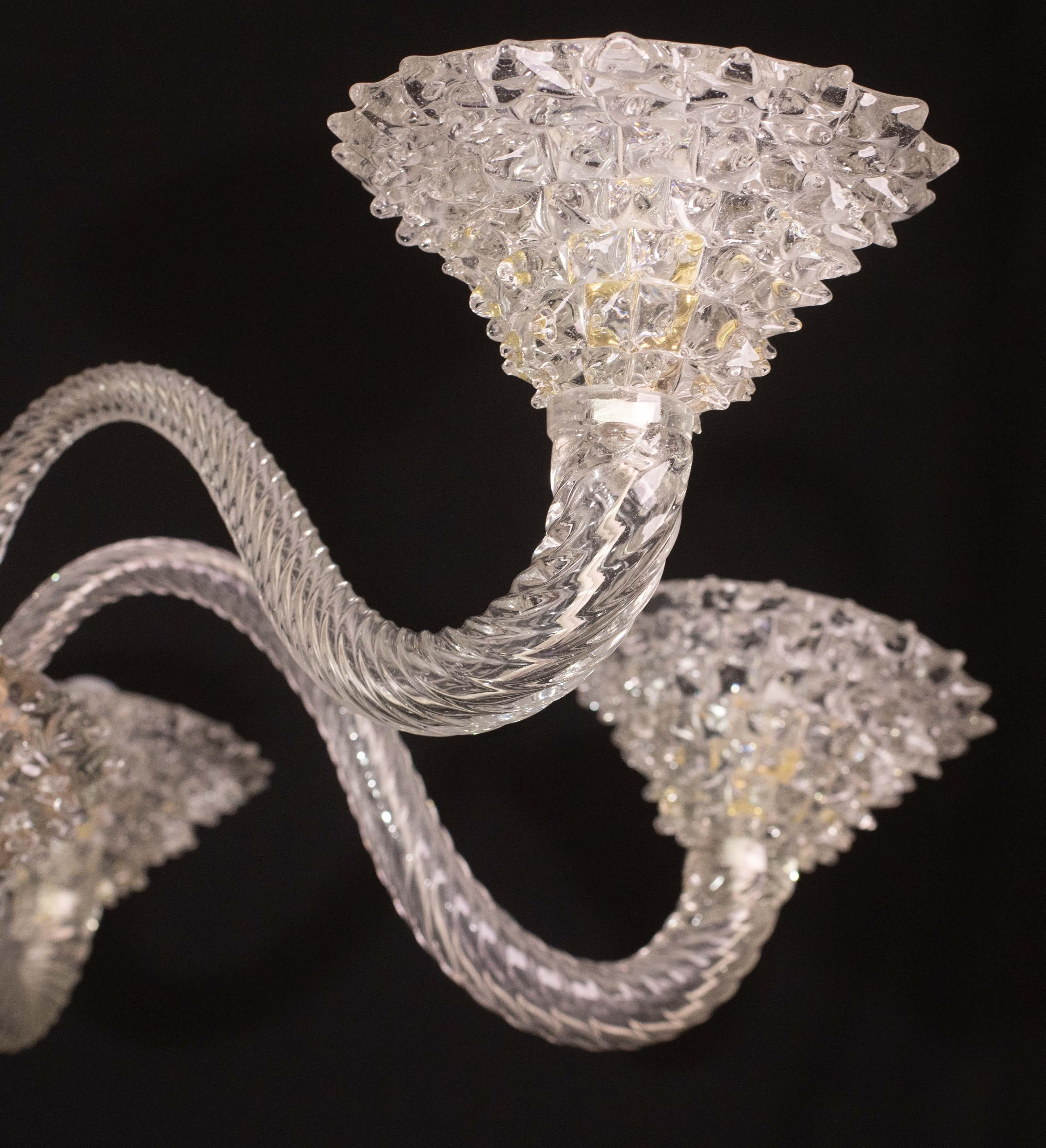 Extraordinary 6 Light Rostrato Murano Glass Chandelier by Barovier & Toso, 1950s For Sale 10