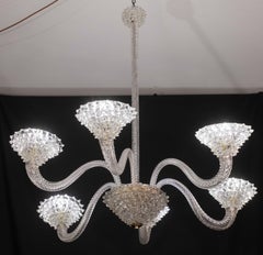 Extraordinary 6 Light Rostrato Murano Glass Chandelier by Barovier & Toso, 1950s