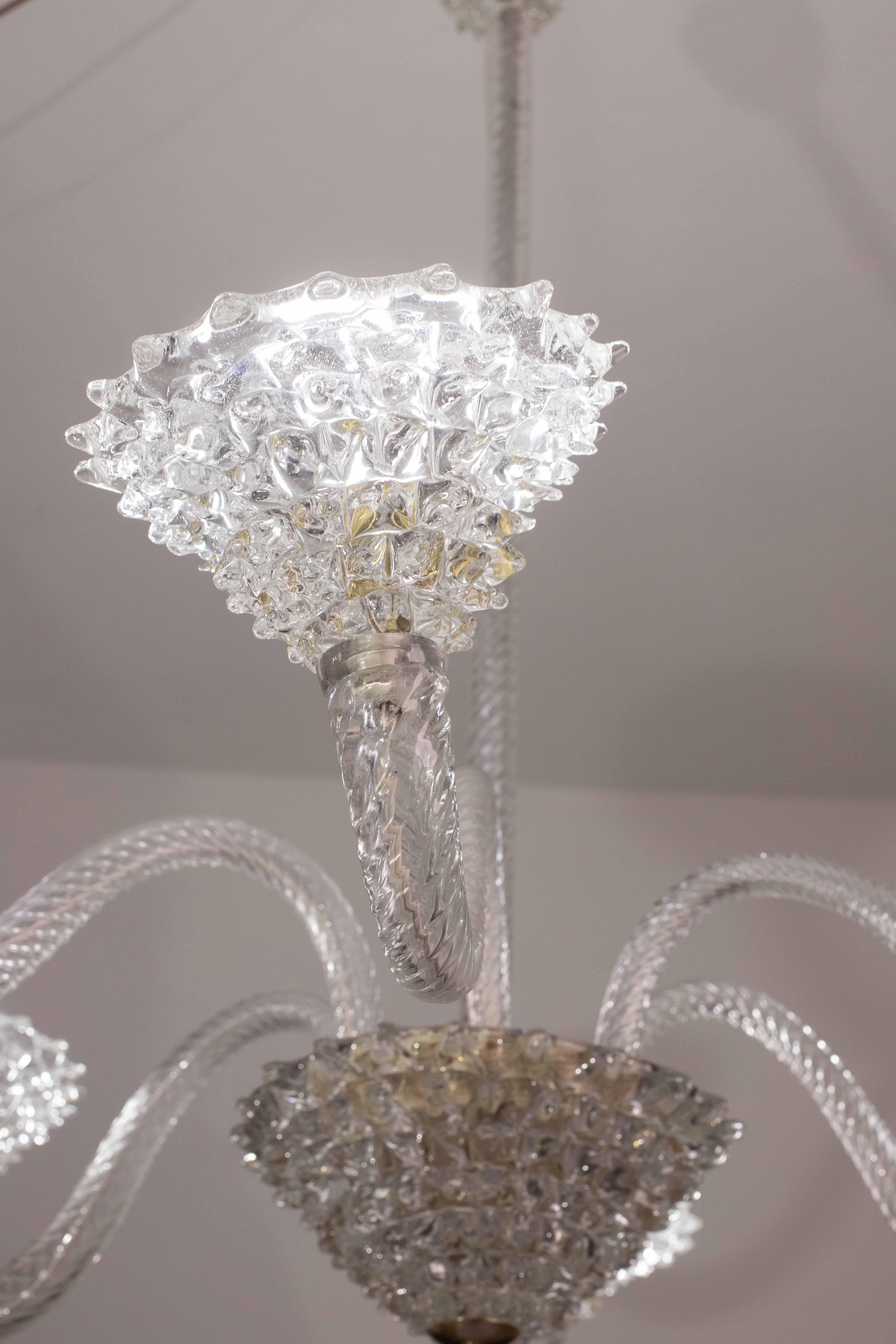 Extraordinary 6 Light Rostrato Murano Glass Chandelier by Barovier & Toso, 1950s In Good Condition For Sale In Roma, IT