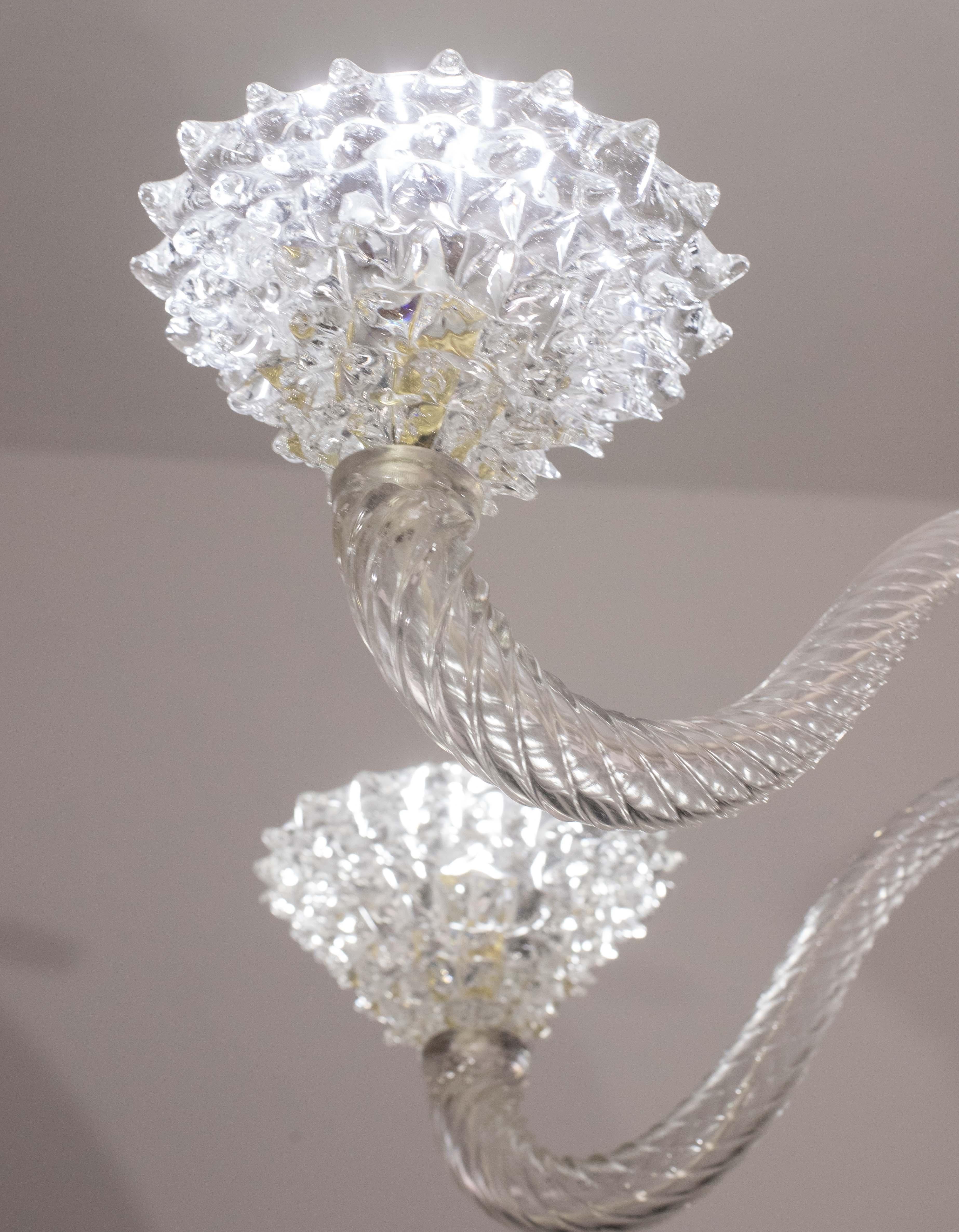 Extraordinary 6 Light Rostrato Murano Glass Chandelier by Barovier & Toso, 1950s For Sale 2