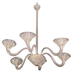 Extraordinary 6 Light Rostrato Murano Glass Chandelier by Barovier & Toso, 1950s