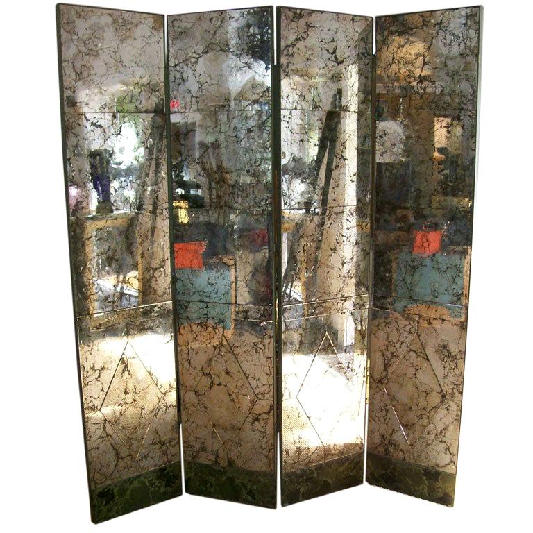 Extraordinary and Important FourPanel Antique Mirrored Screen For Sale