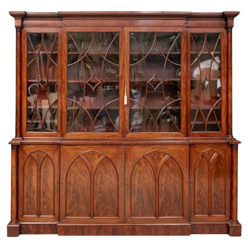 Extraordinary And Monumental Antique Mahogany Bookcase Breakfront For Sale