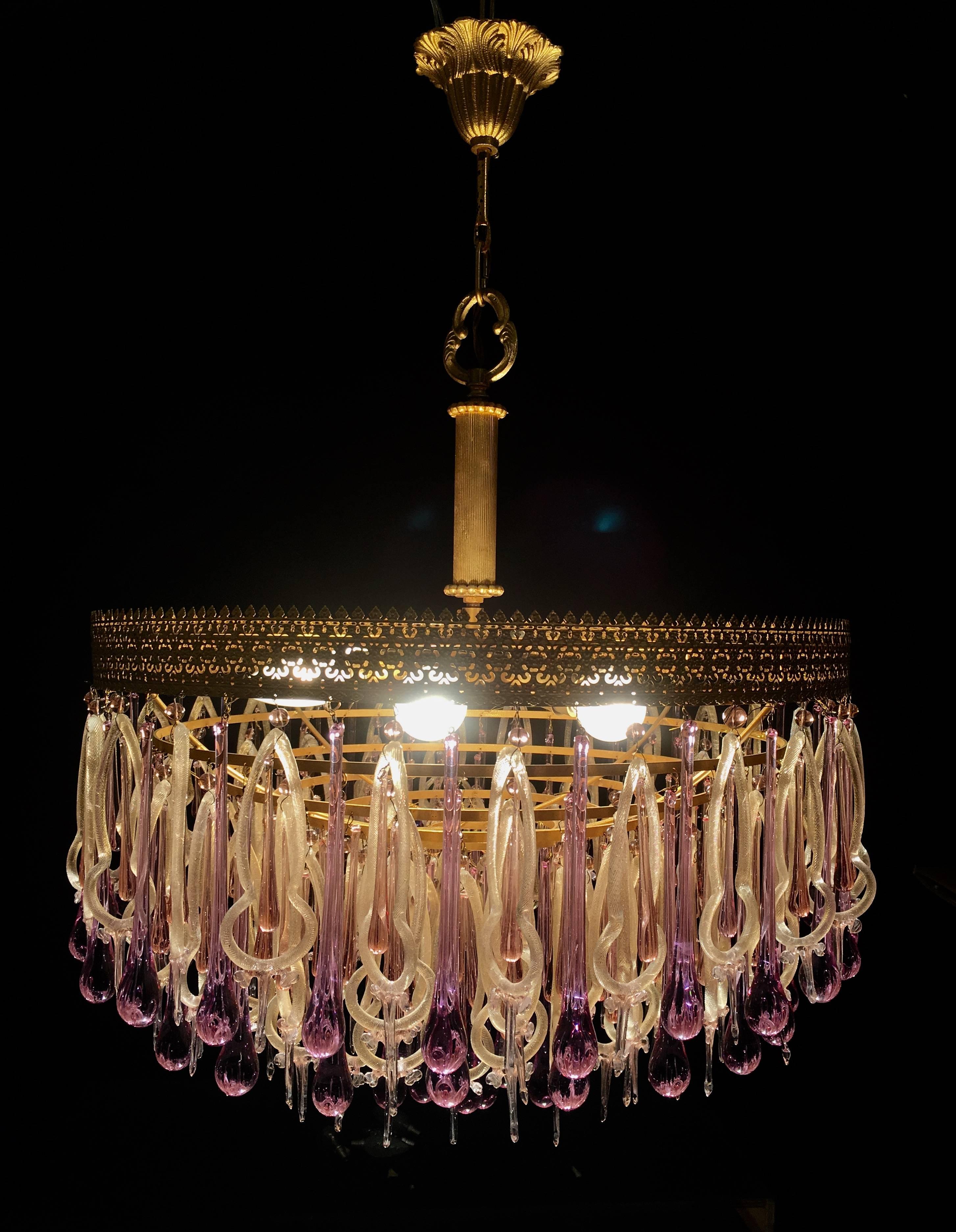 Art Deco Extraordinary and Rare Chandelier Attributed to Barovier & Toso, 1960s For Sale