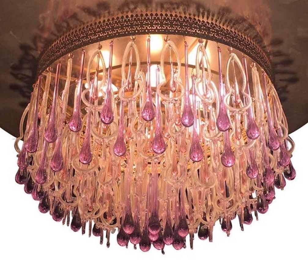 Metal Extraordinary and Rare Chandelier Attributed to Barovier & Toso, 1960s For Sale