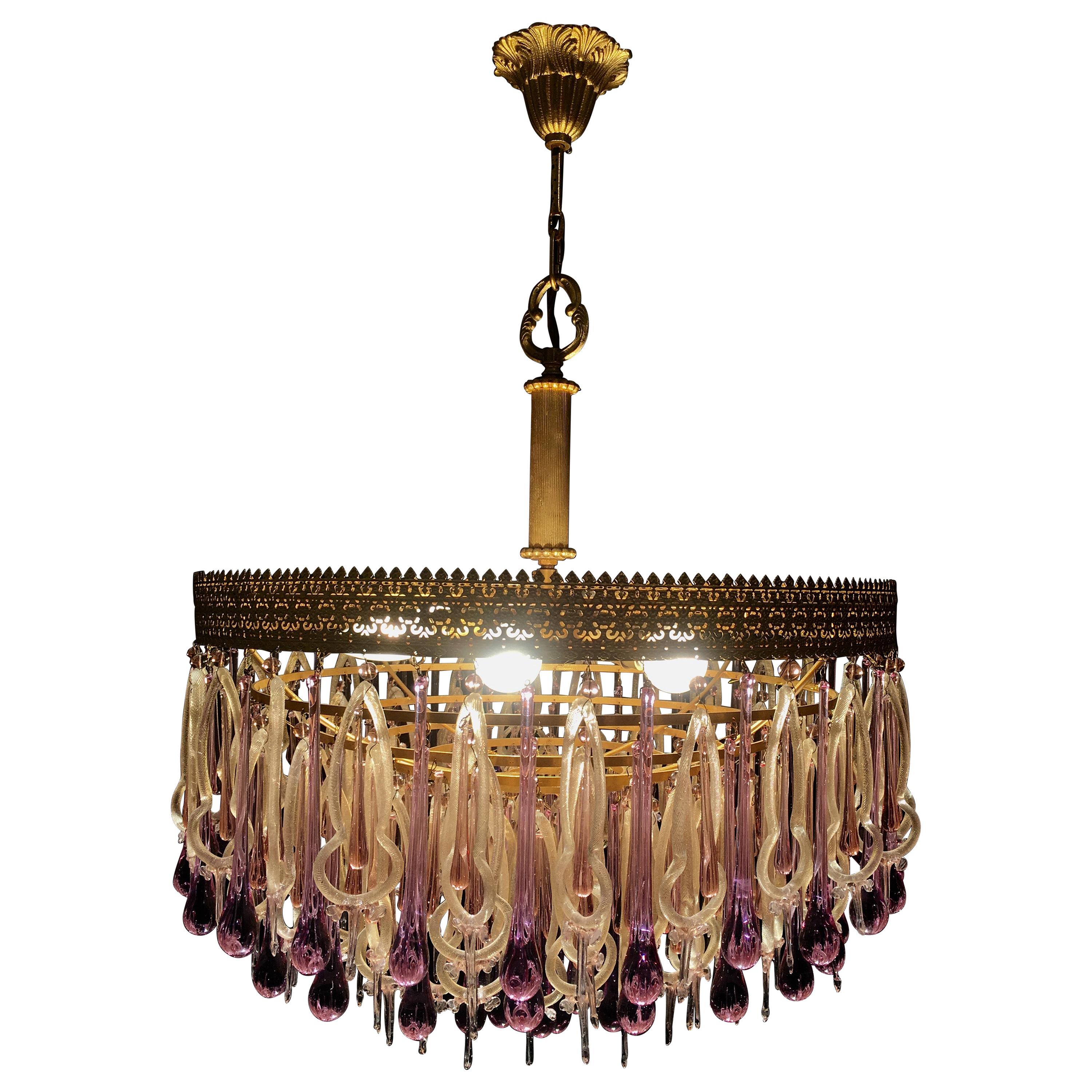 Extraordinary and Rare Chandelier Attributed to Barovier & Toso, 1960s For Sale