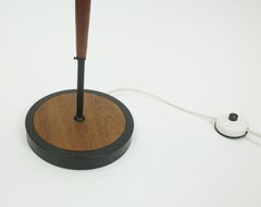 extraordinary and rare mid century FLOOR LAMP rattan weave teak black metal 1960