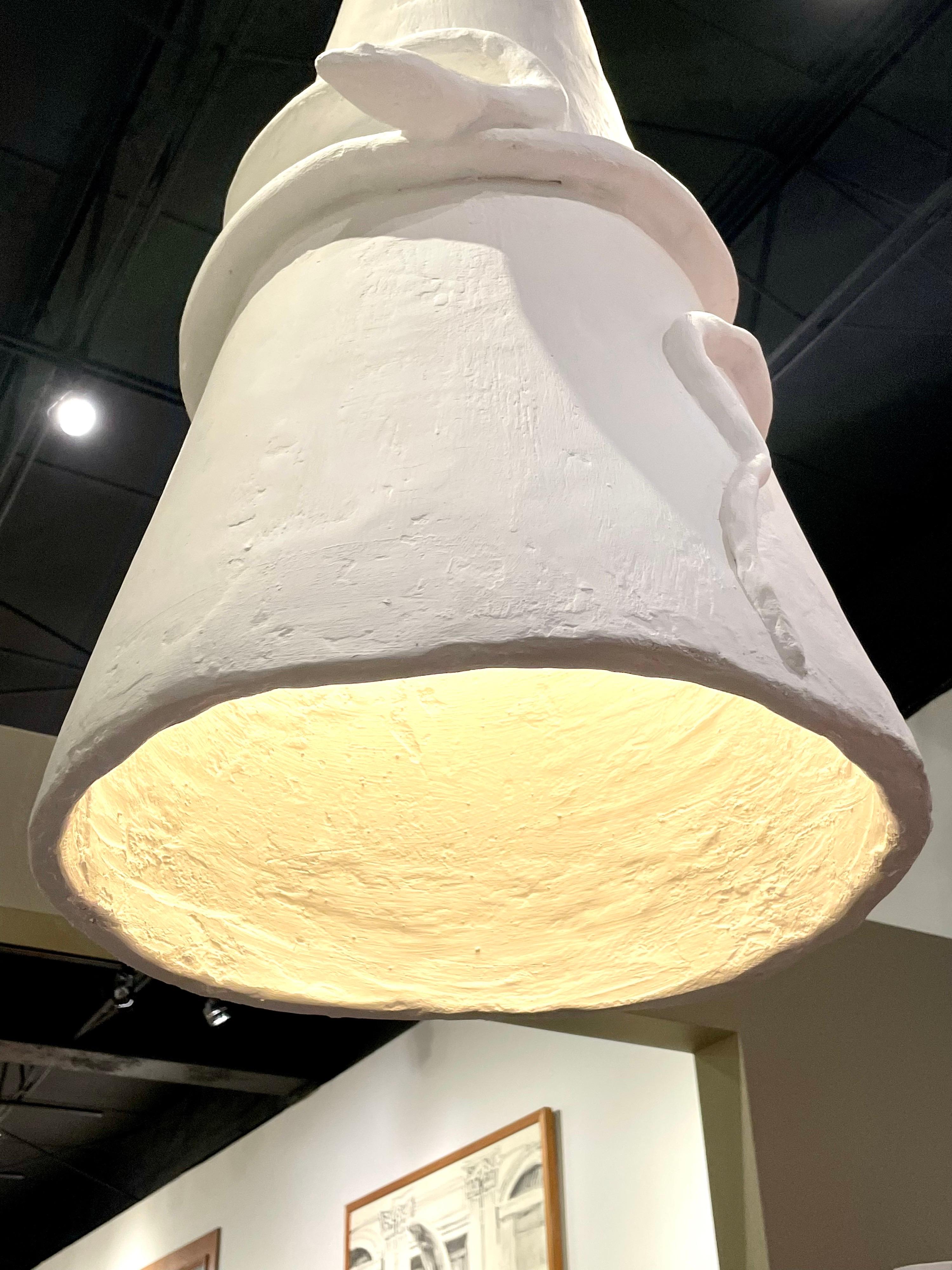 Extraordinary and Whimsical Serpent Plaster Cone Pendant Light In Good Condition For Sale In North Miami, FL