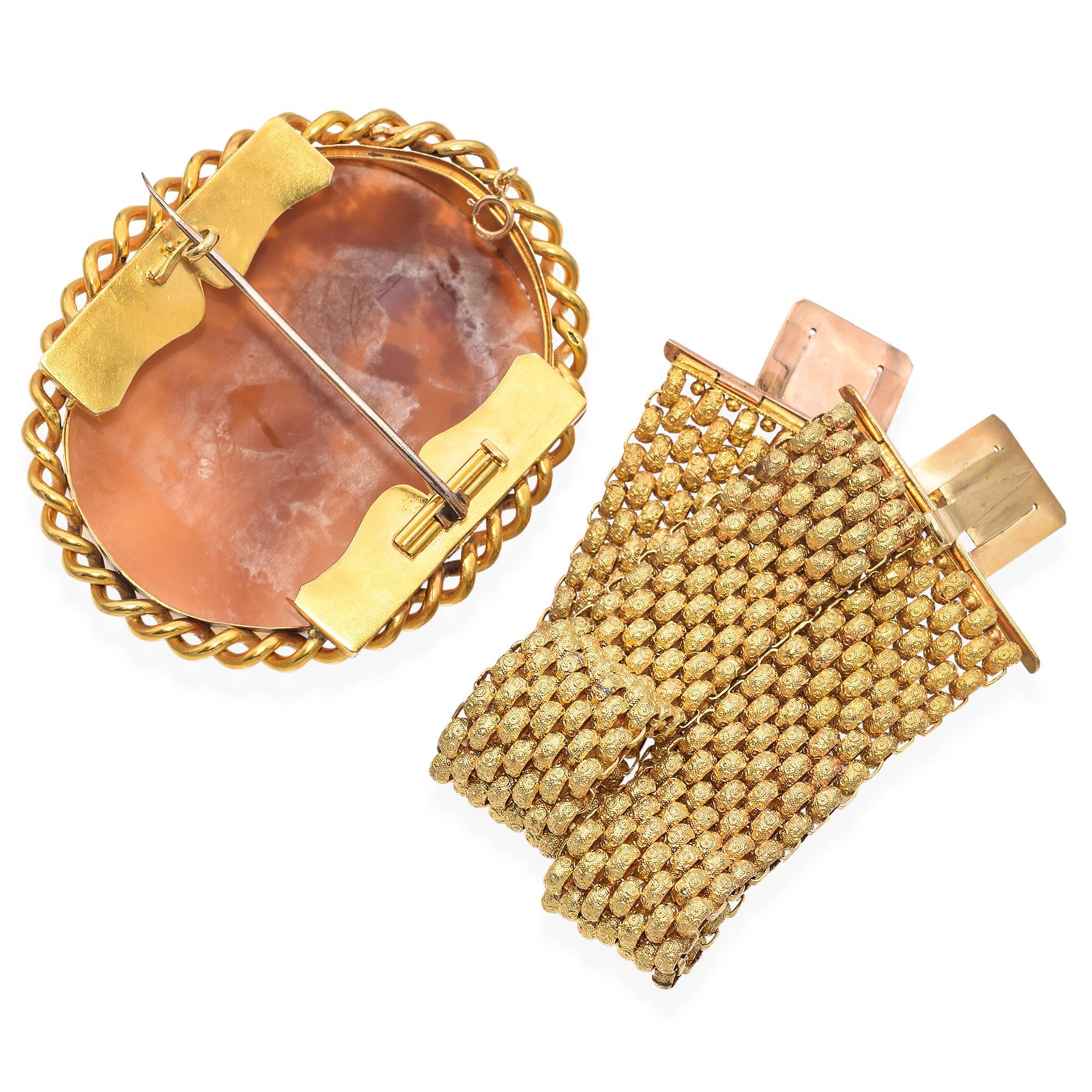 Extraordinary Antique 18k Yellow Gold Convertible Cameo Bracelet For Sale 1
