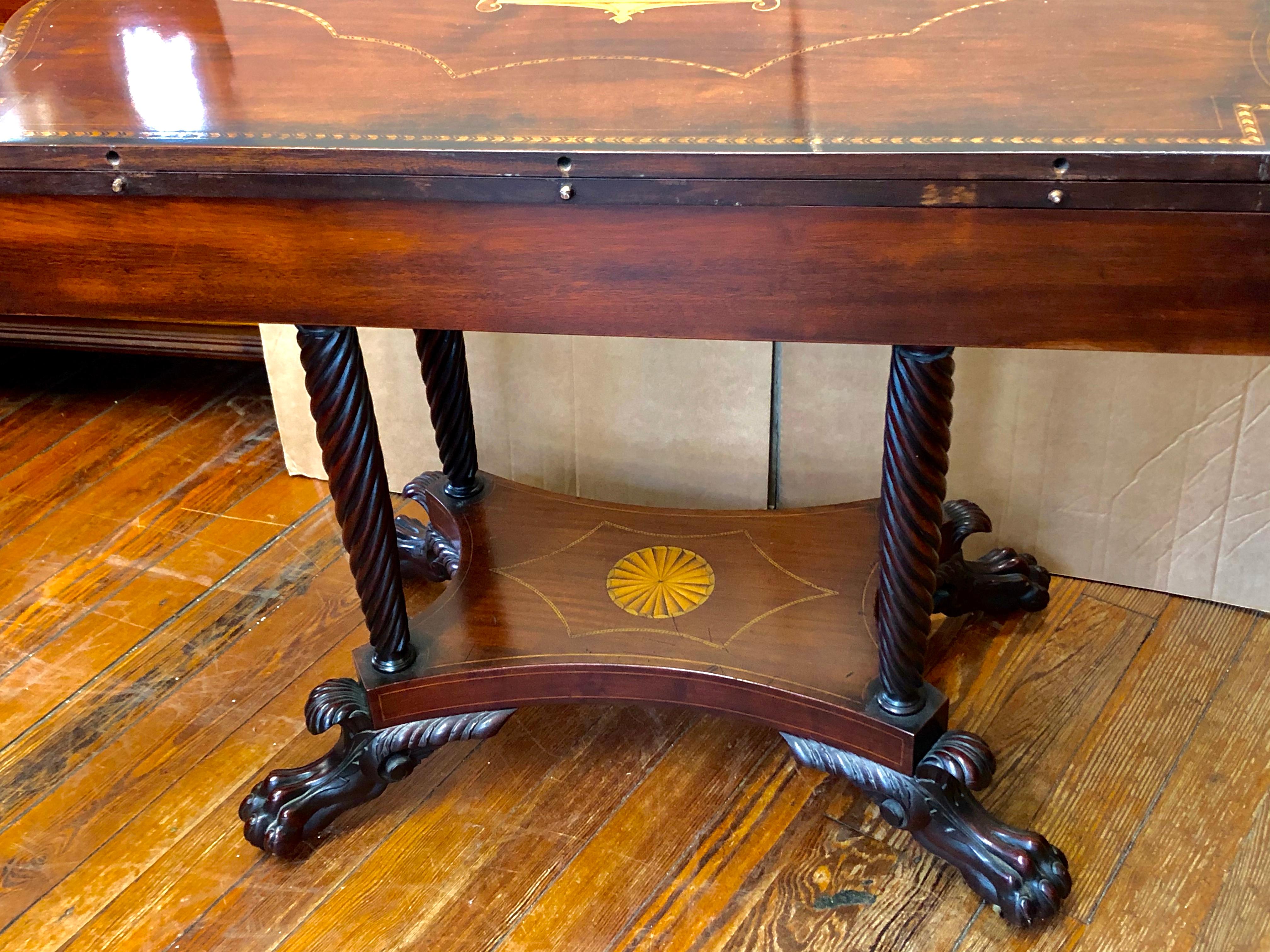 Extraordinary Antique American Late Federal Inlaid Mahogany Flap-Top Card Table 2