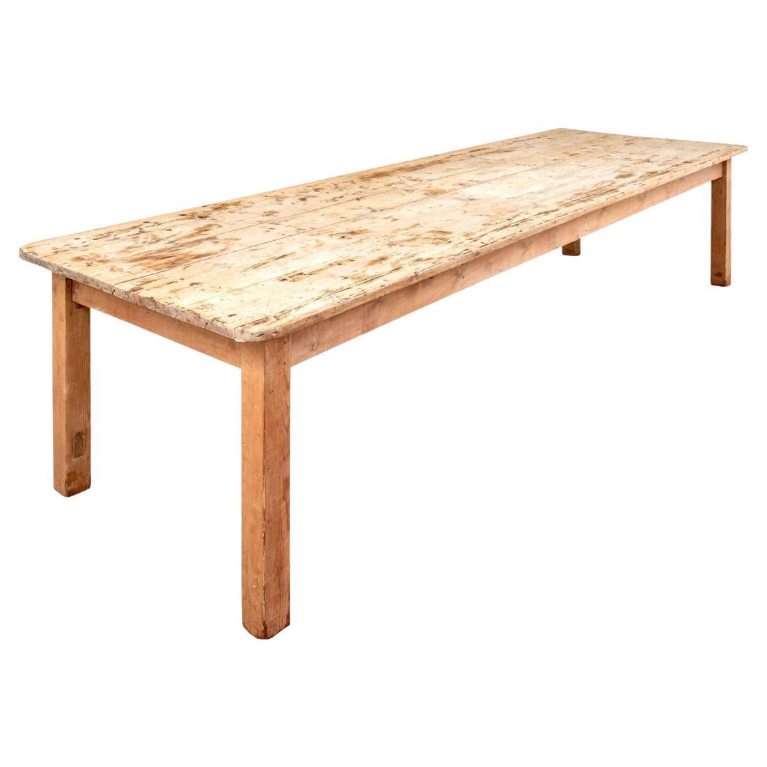 Extraordinary Antique English  10' Pine Farm Table For Sale