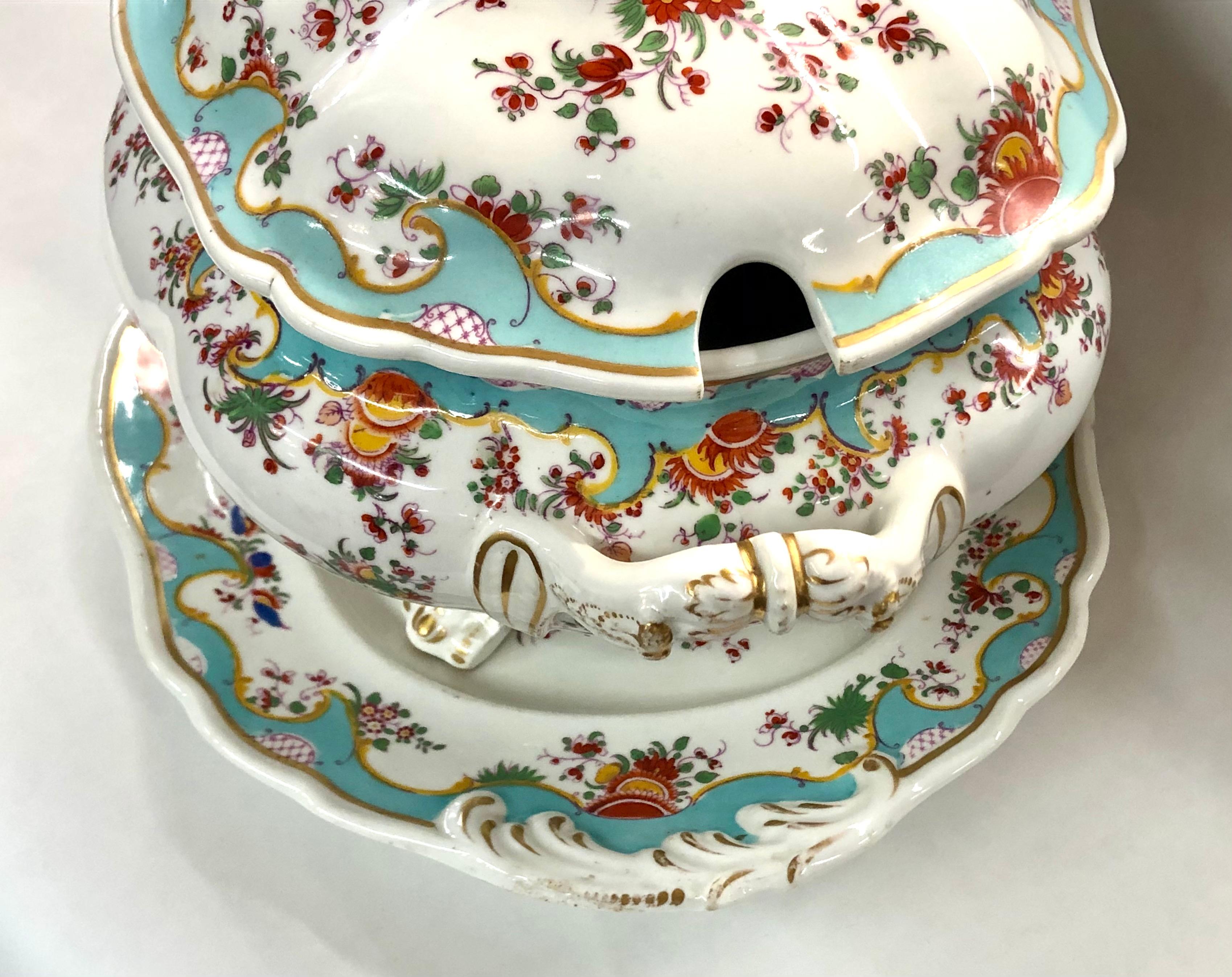 Hand-Painted Extraordinary Antique English Worcester Porcelain Jabberwocky Soup Tureen