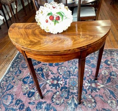 Extraordinary Antique English Geo.III Flame Mahog. Demilune Flap-Top Games Table