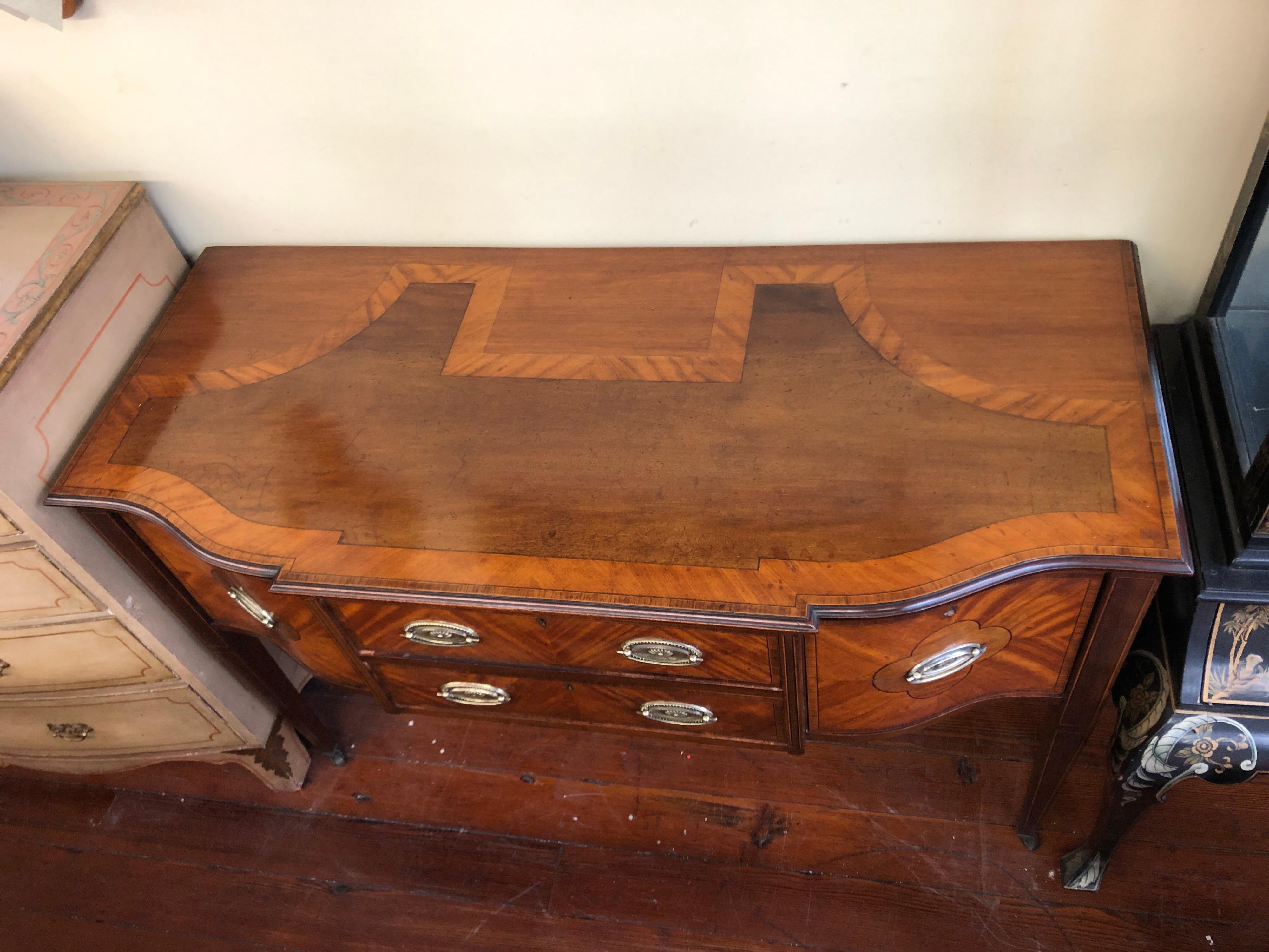 Hand-Crafted Extraordinary Antique English Inlaid Satinwood & Mahogany Hepp. Style Server For Sale