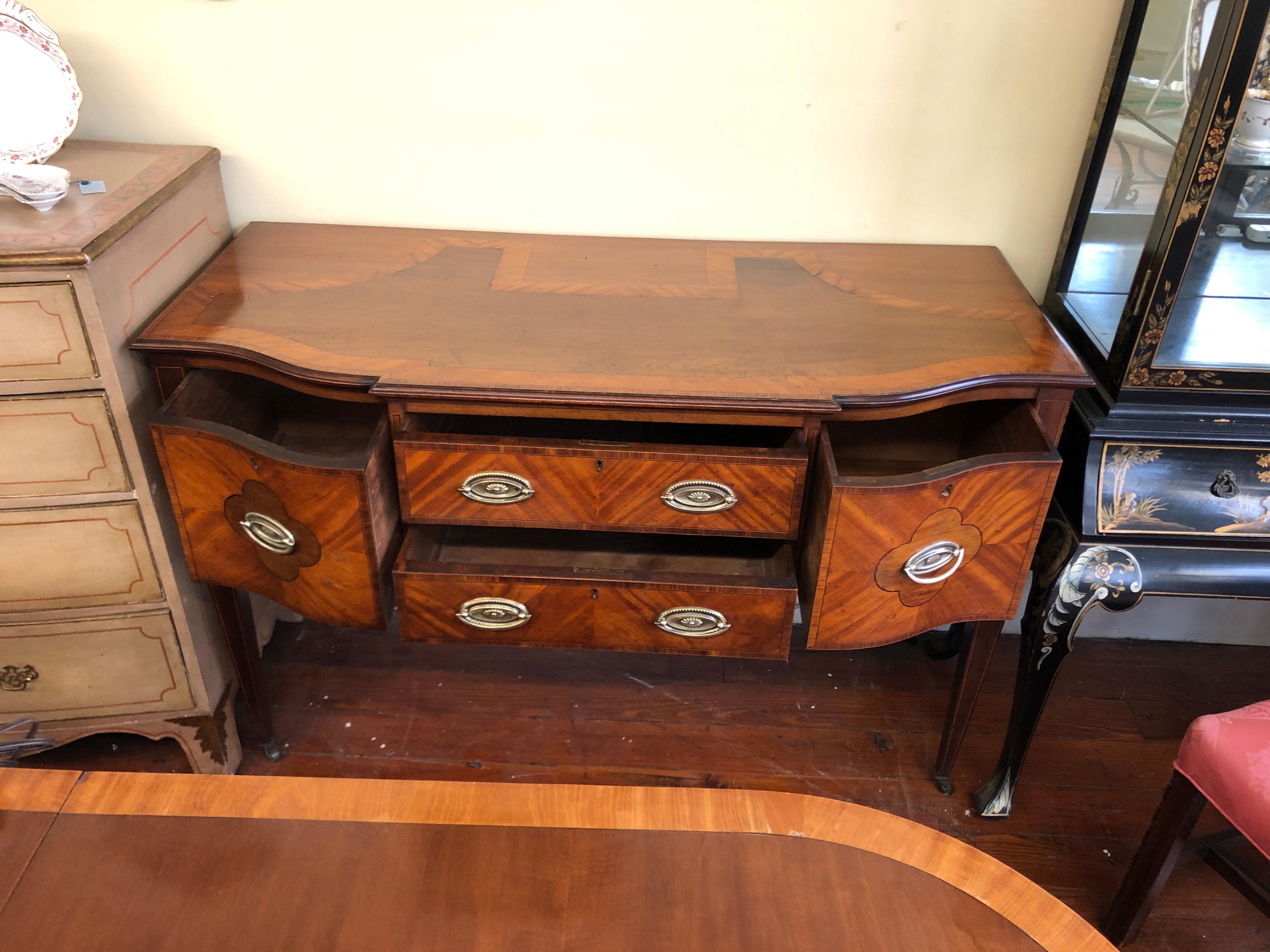 Mid-19th Century Extraordinary Antique English Inlaid Satinwood & Mahogany Hepp. Style Server For Sale