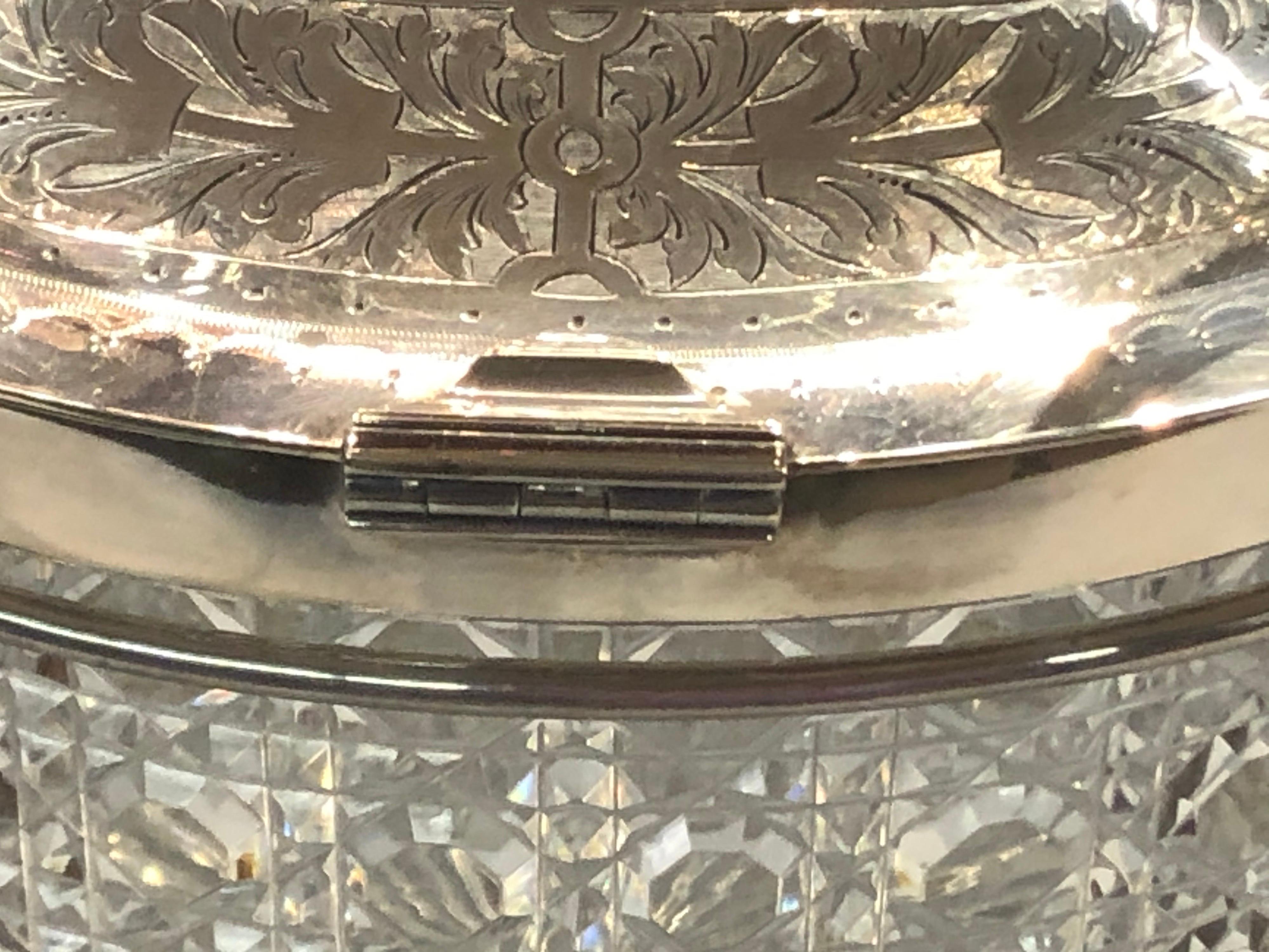 Extraordinary Antique English Sheffield Silverplate & Cut Glass Oval Biscuit Box 4