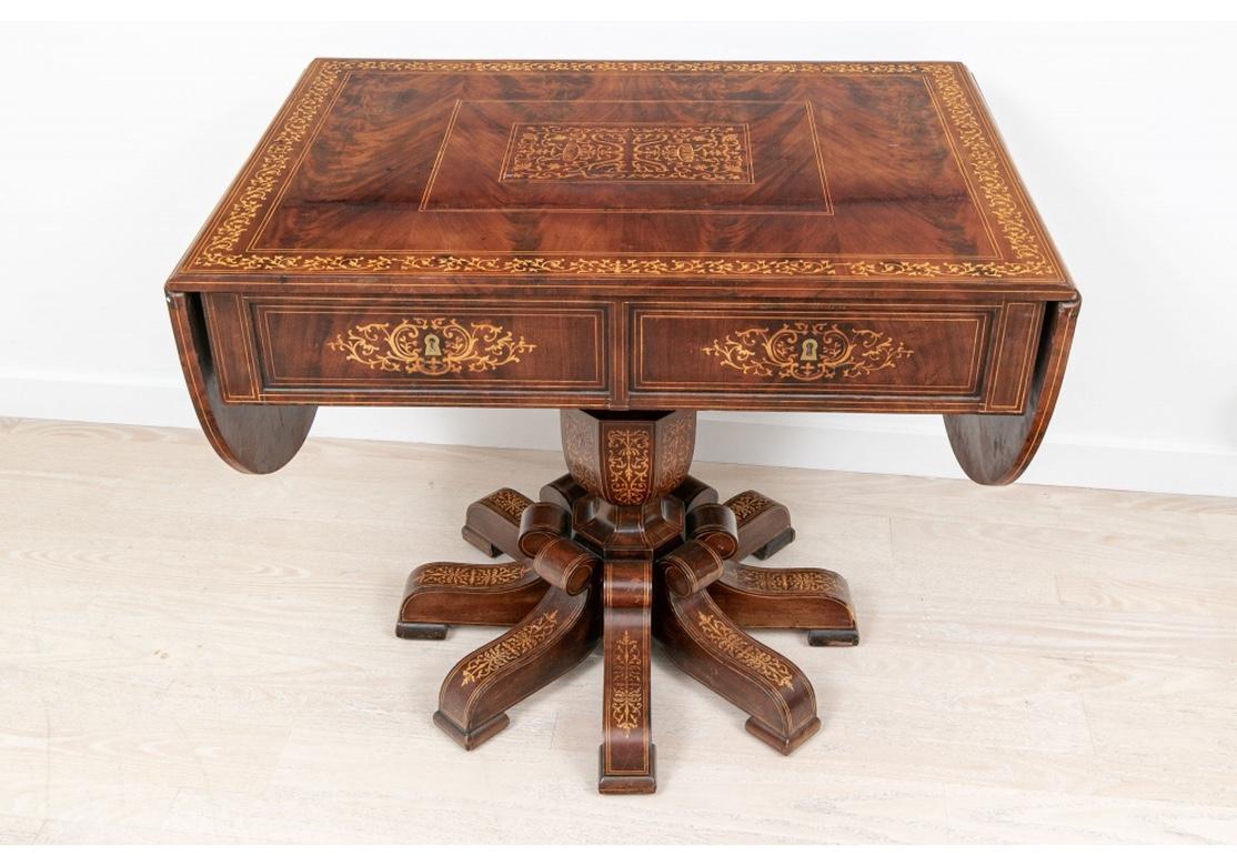 Außergewöhnlicher antiker tropfenförmiger Tisch aus gemasertem Holz und Intarsien für die Restaurierung im Angebot 11