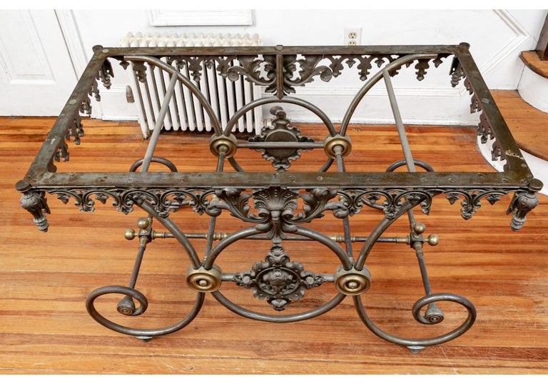Extraordinary Antique French Iron and Brass Pastry Table with Glass Top