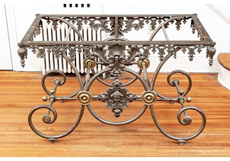 Extraordinary Antique French Iron and Brass Pastry Table with Glass Top