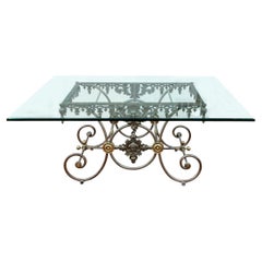 Extraordinary Antique French Iron and Brass Pastry Table with Glass Top for Dini