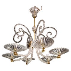 Extraordinary Art Decò Barovier e Toso Chandelier, Murano Glass, 1940s