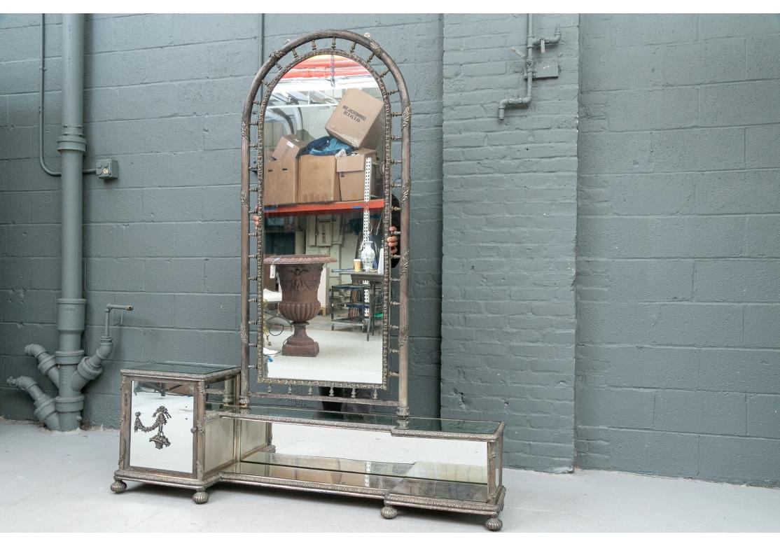 Extraordinary Art Deco Era Mirrored and Silver Plated Bronze Vanity in Two Parts For Sale 2