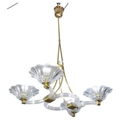 Extraordinary Art Deco Murano Glass and Bras Chandelier by Barovier e Toso, 1950