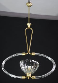 Extraordinary Art Decò Murano Glass and Brass Chandelier by Barovier & Toso 1940