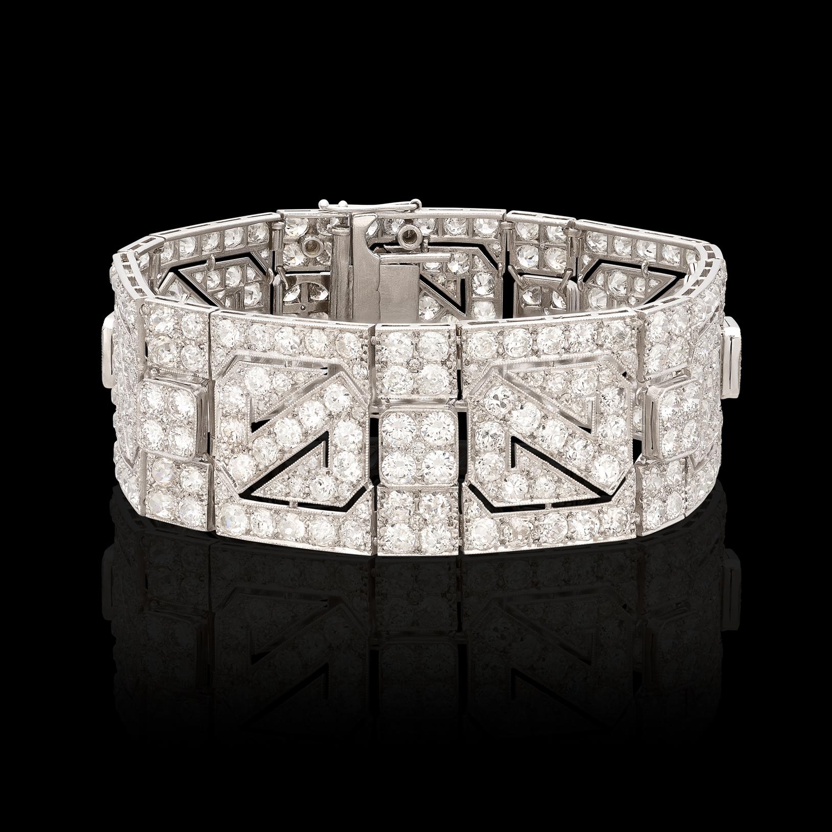 Art Déco Straordinario bracciale Art Deco in platino con diamanti in vendita