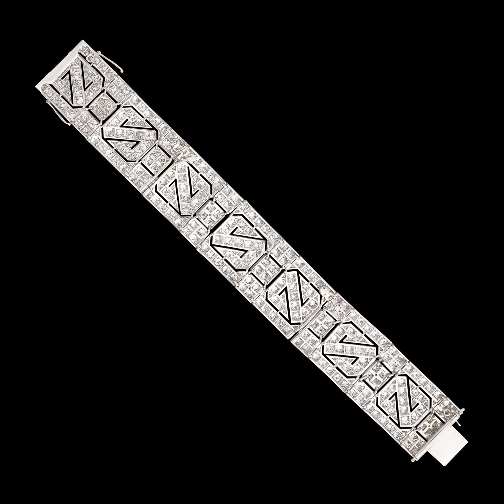 Straordinario bracciale Art Deco in platino con diamanti in vendita 1