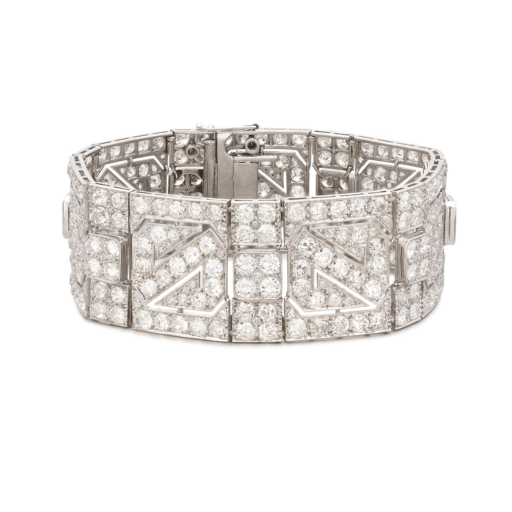 Straordinario bracciale Art Deco in platino con diamanti in vendita 2