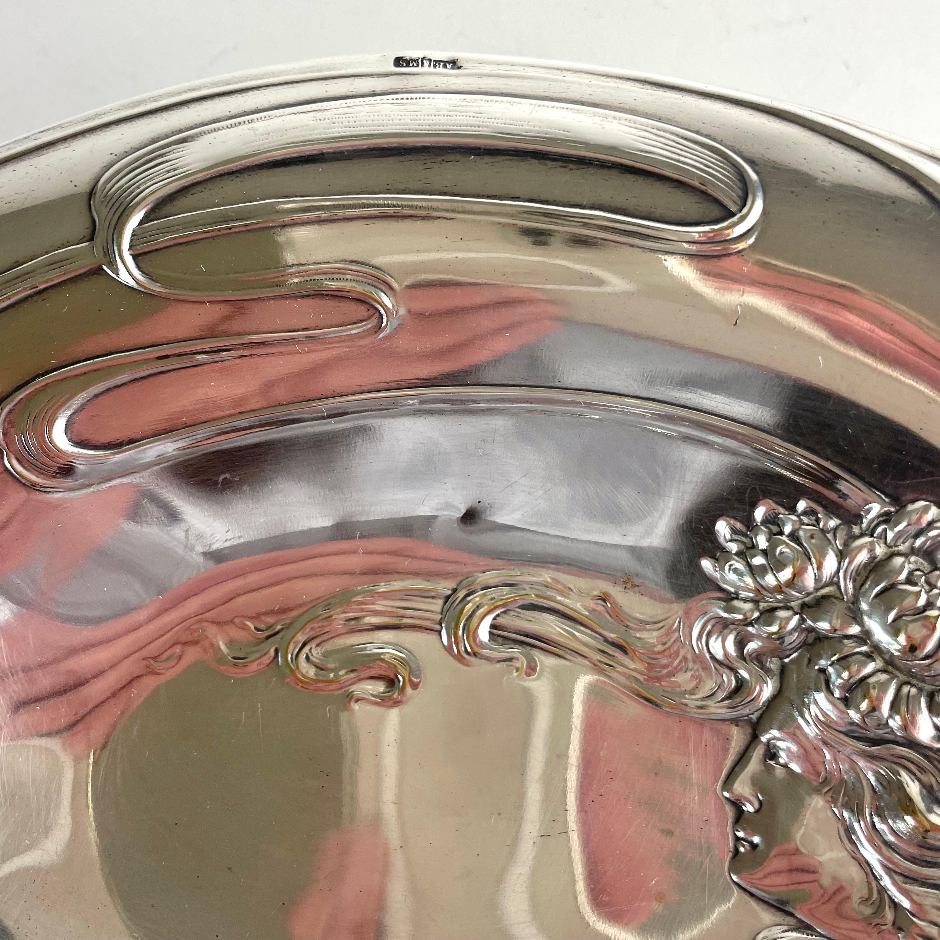 Extraordinary Art Nouveau Silvered Brass Dish, Stockholm, ca. 1900 in vendita 5