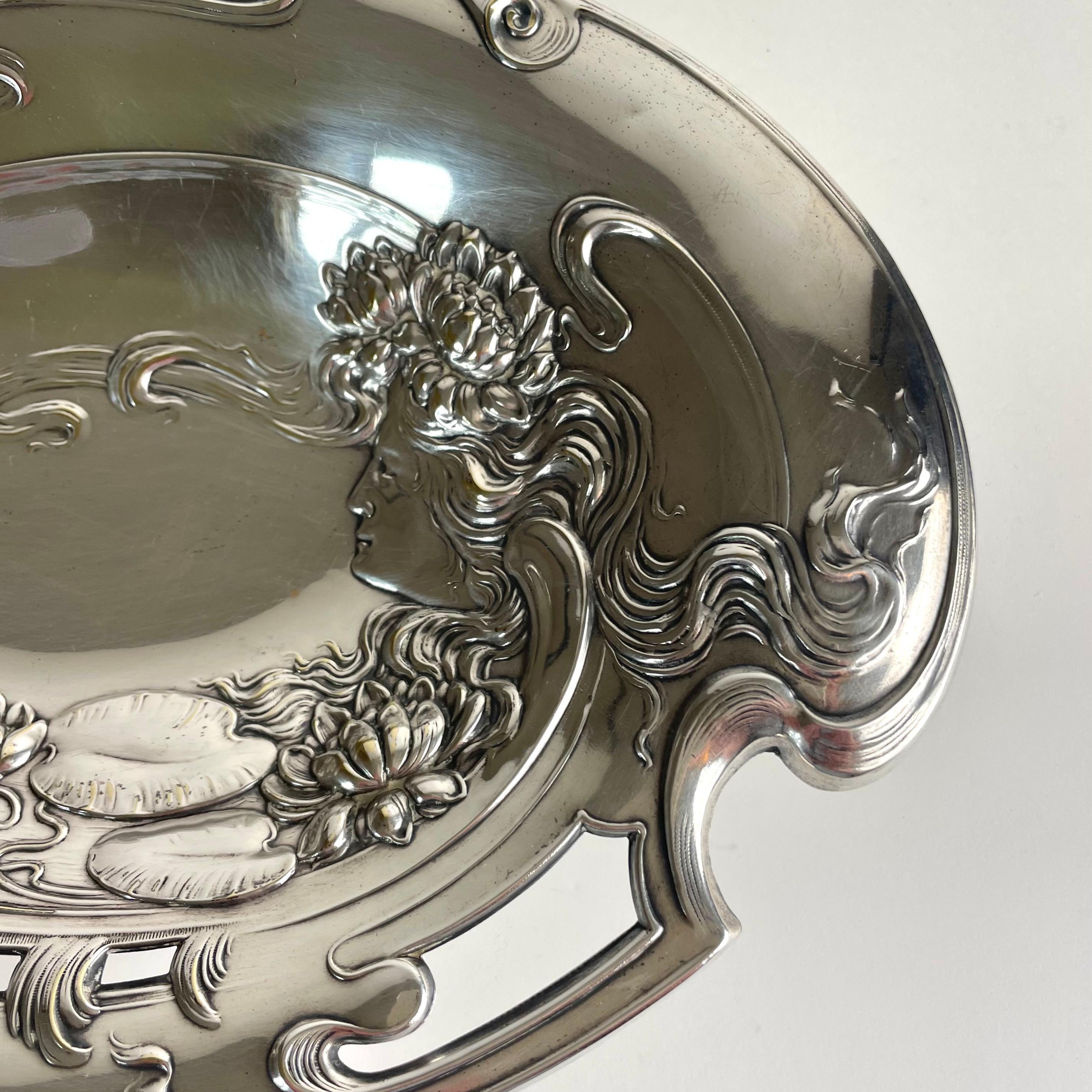 Extraordinary Art Nouveau Silvered Brass Dish, Stockholm, ca. 1900 in vendita 2
