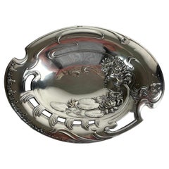 Extraordinary Art Nouveau Silvered Brass Dish, Stockholm, ca. 1900