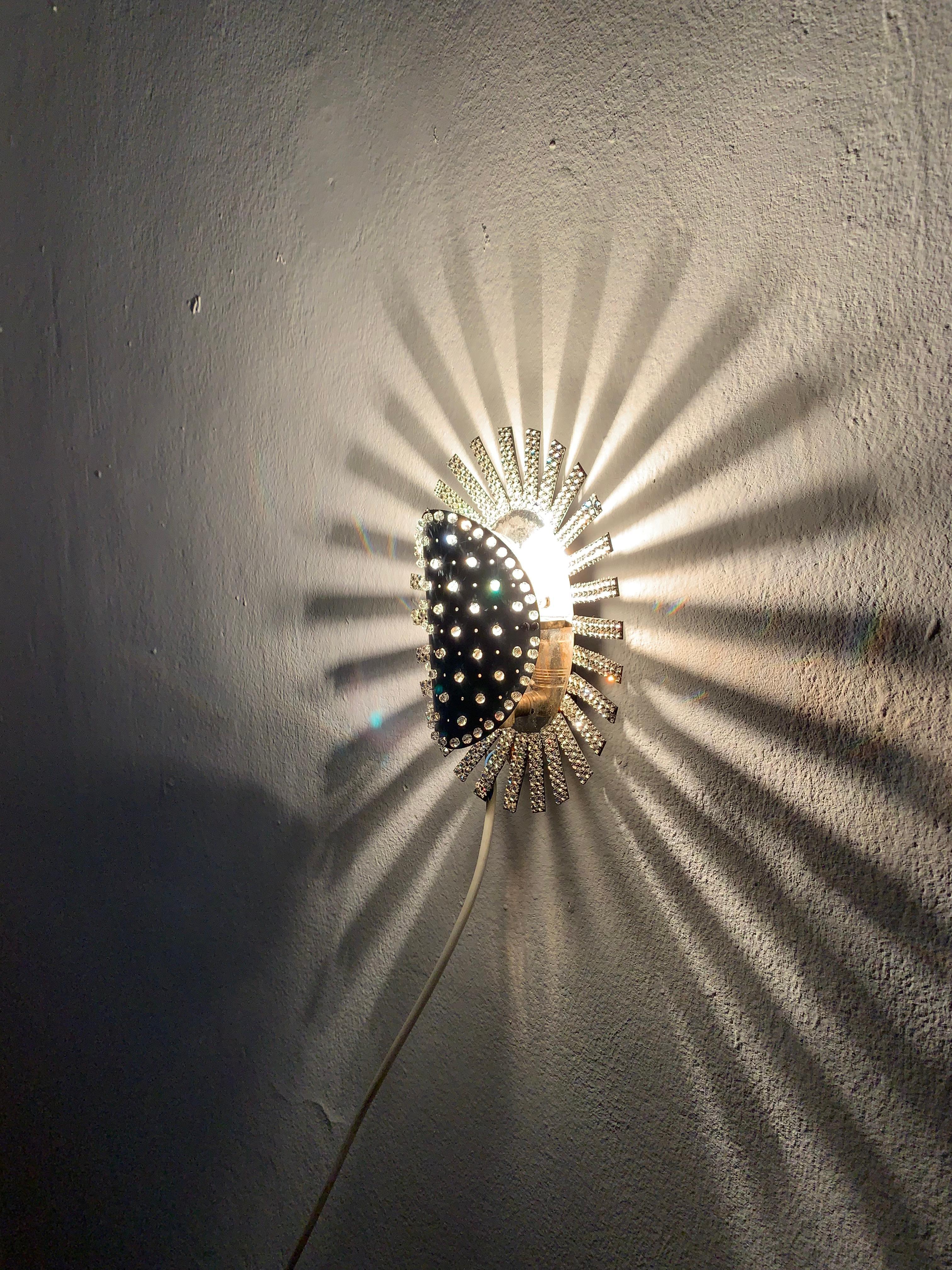 Extraordinary Austrian Crystal Glass Sunburst Wall Lamp For Sale 3