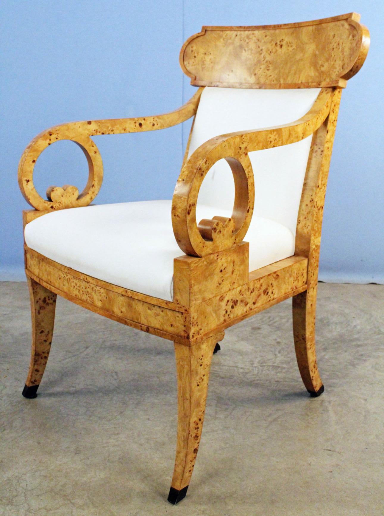 Extraordinary Baker Stately Homes Russian Empire Burled Mappa Desk and Chair For Sale 1