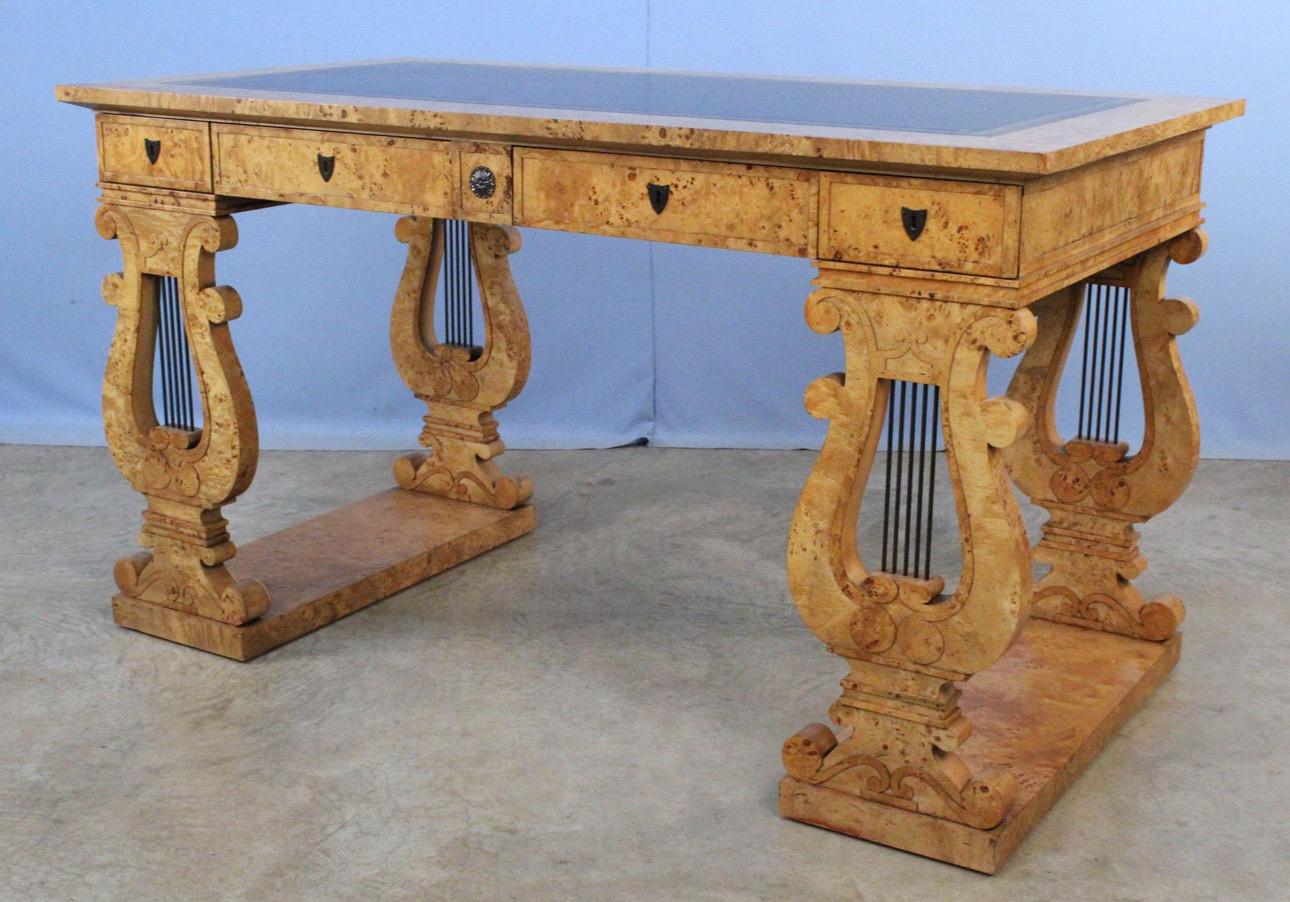 Extraordinary Baker Stately Homes Russian Empire Burled Mappa Desk and Chair For Sale 3