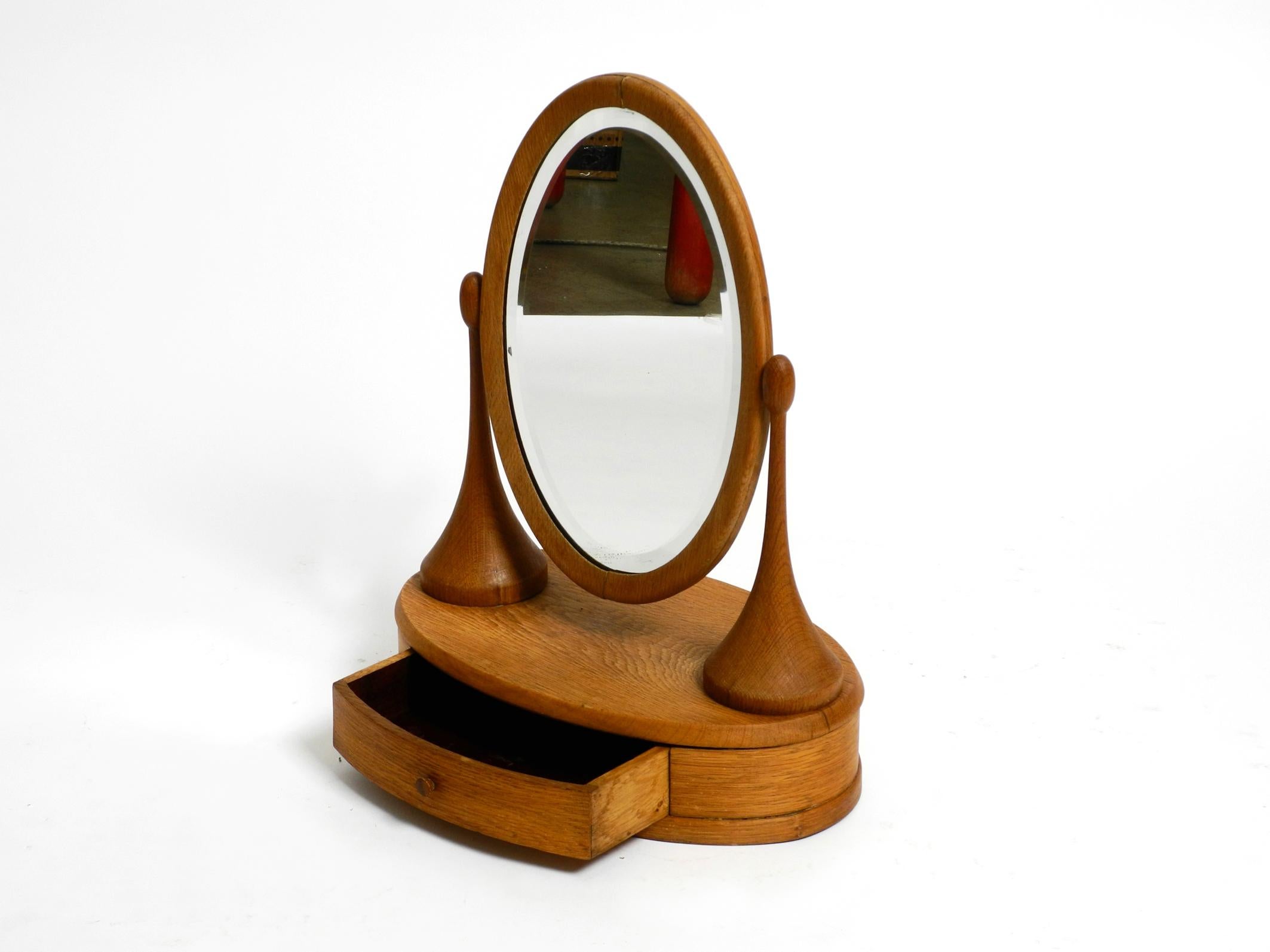 Mid-Century Modern Extraordinary Beautiful 1920s Oak Table Mirror with Drawer For Sale