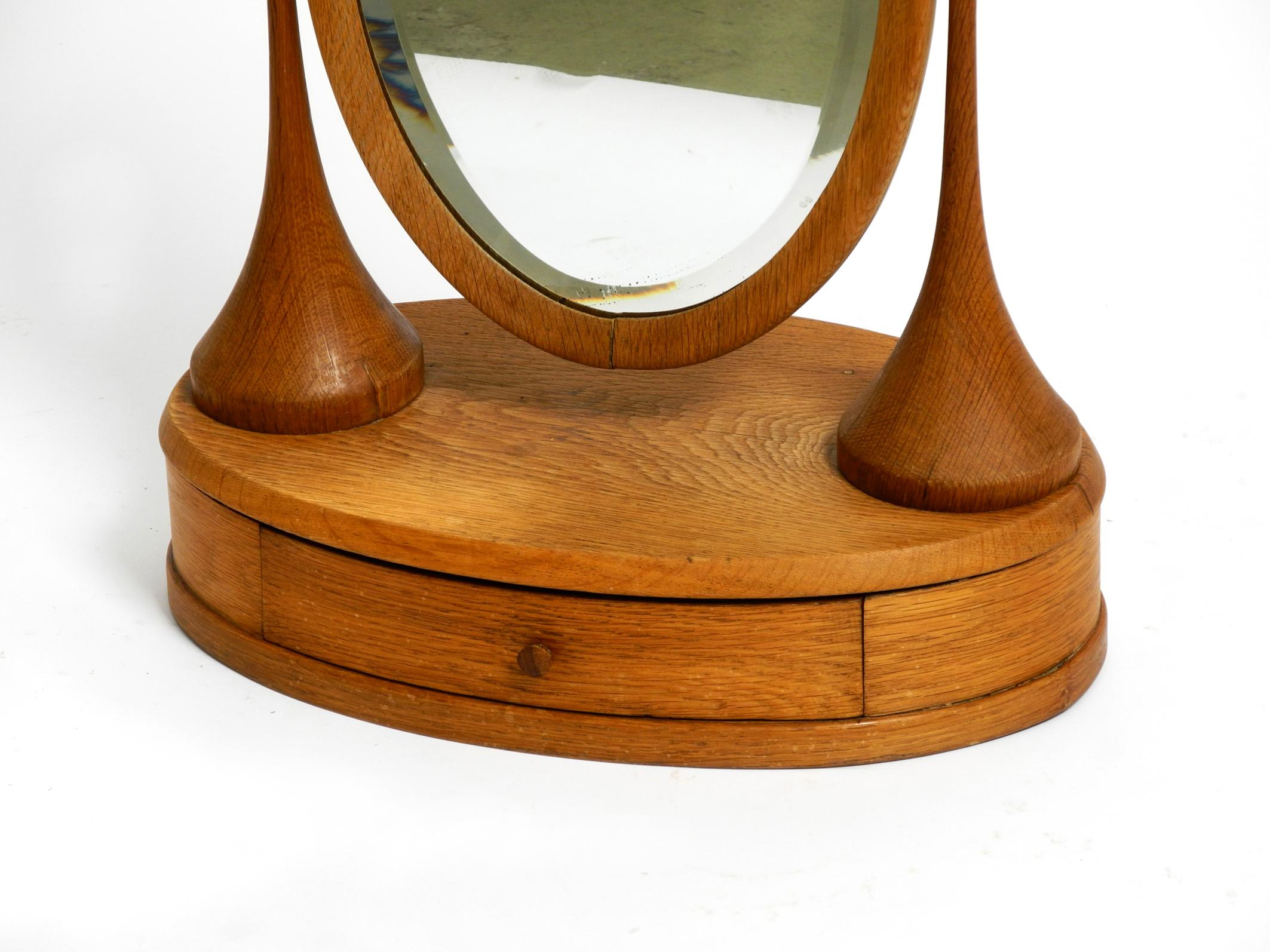Mid-20th Century Extraordinary Beautiful 1920s Oak Table Mirror with Drawer For Sale