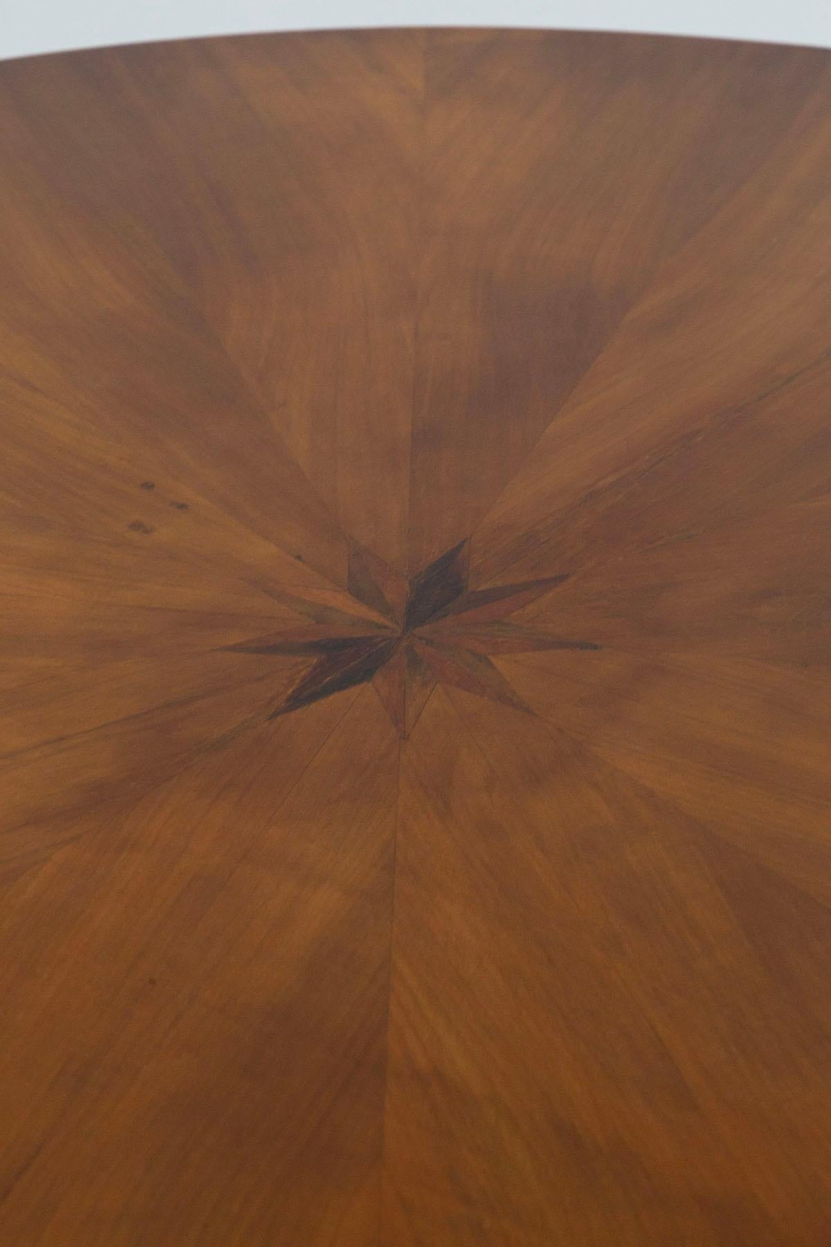 Extraordinary Biedermeier Walnut Round Table with Star  6