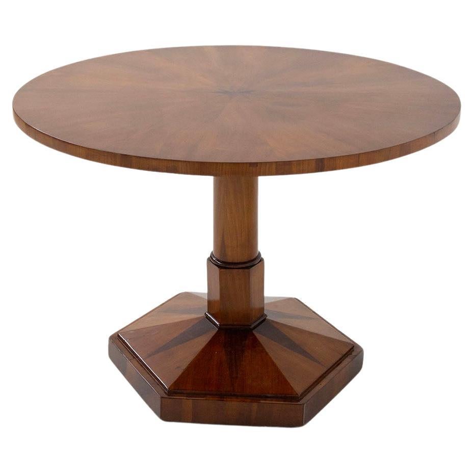 Extraordinary Biedermeier Walnut Round Table with Star 