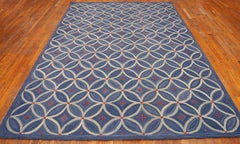 Extraordinary Blue Geometric Design Contemporary American Hooked Rug 6 x 9