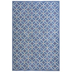 Außergewöhnlicher Blauer Geometrischer Entwurf Zeitgenössischer Amerikanischer Hooked Rug 6 x 9