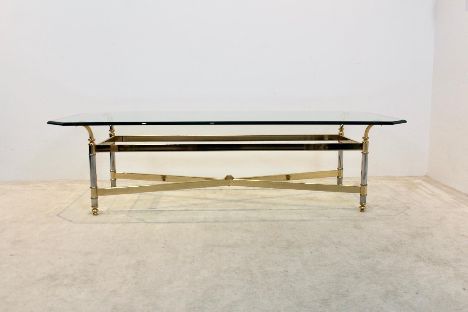 Extraordinary Brass, Chrome and Glass Center Table, France, 1970s For Sale 6