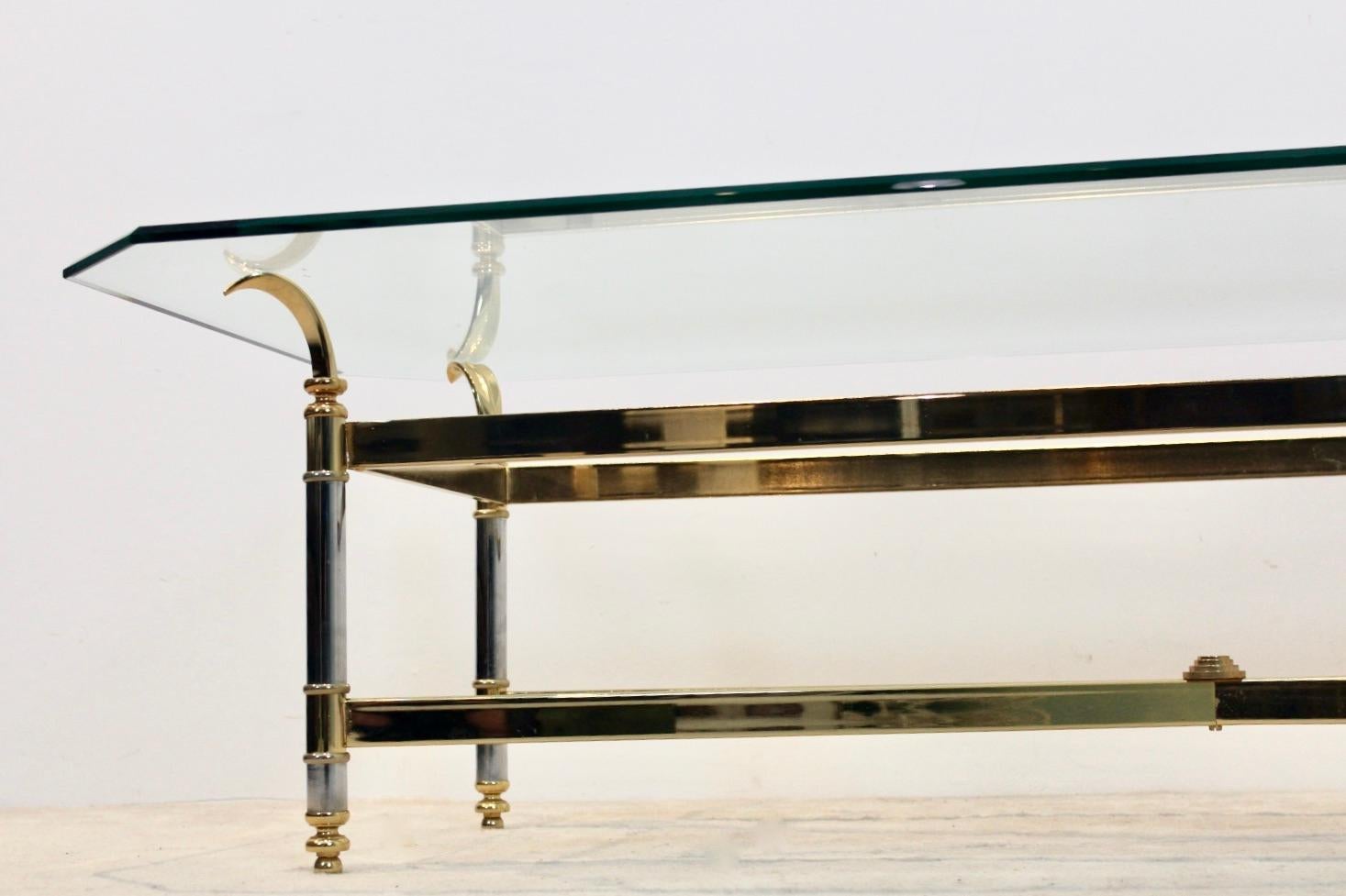 Mid-Century Modern Extraordinary Brass, Chrome and Glass Center Table, France, 1970s For Sale