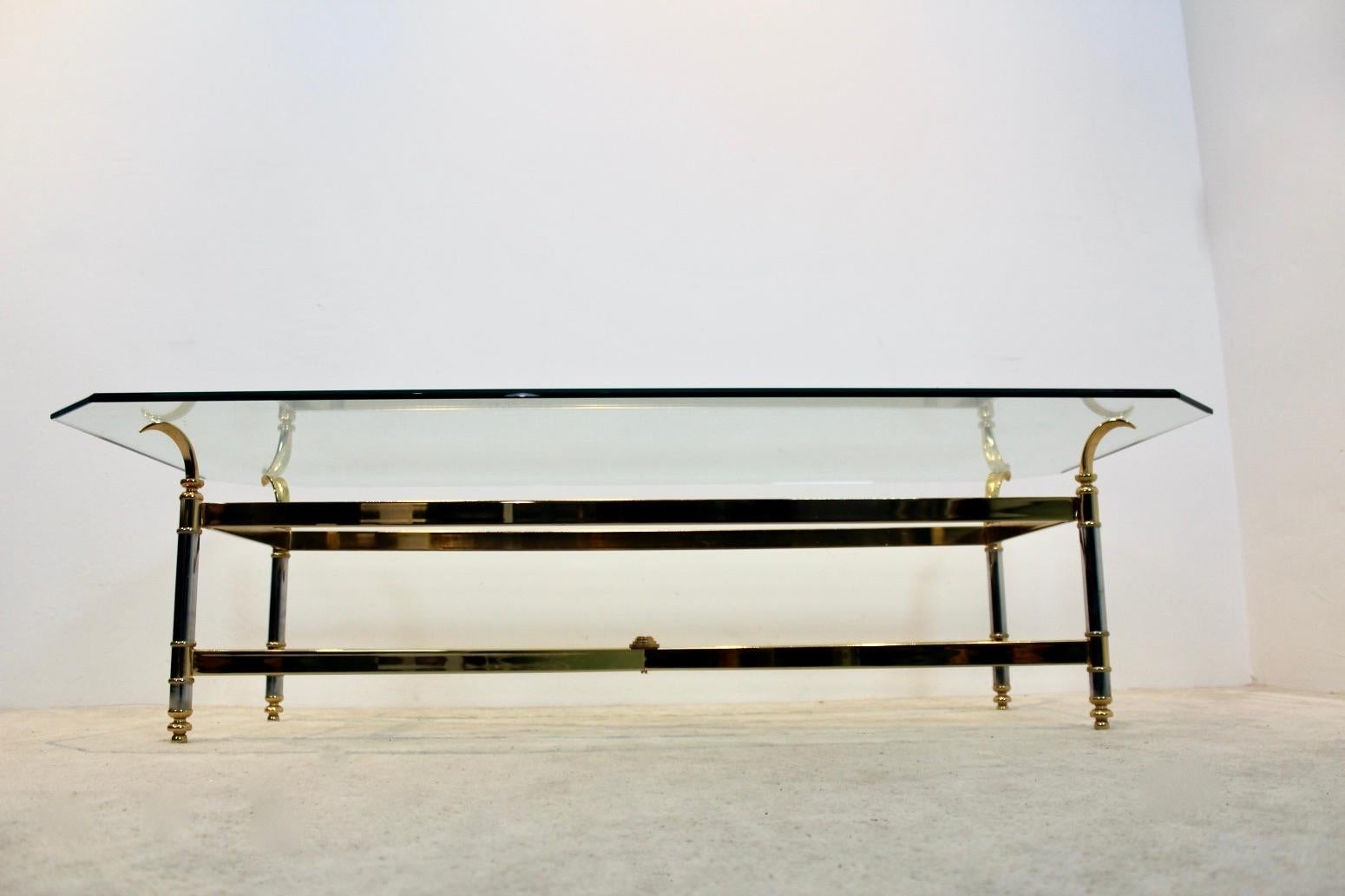 Extraordinary Brass, Chrome and Glass Center Table, France, 1970s In Good Condition For Sale In Voorburg, NL