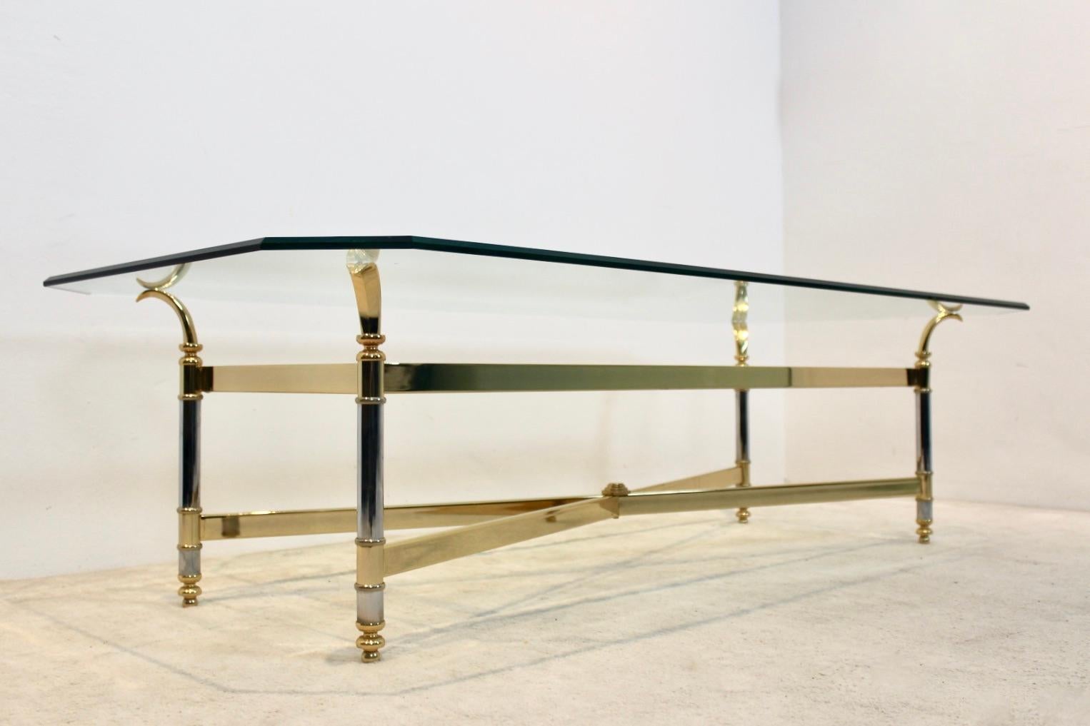 Extraordinary Brass, Chrome and Glass Center Table, France, 1970s For Sale 1